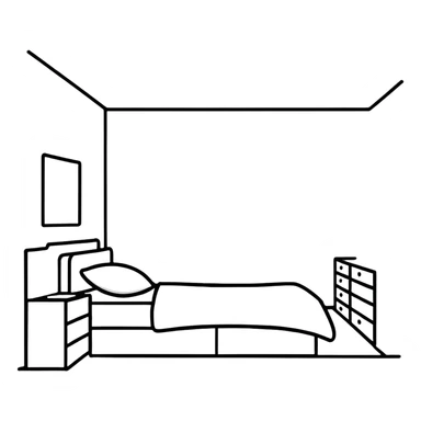 minimalist white teen bedroom with white vanity, white desk, white bed frame, and green plants sticker