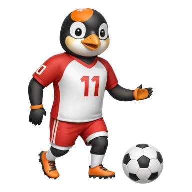 a penguin playing football with jersey and shorts  sticker