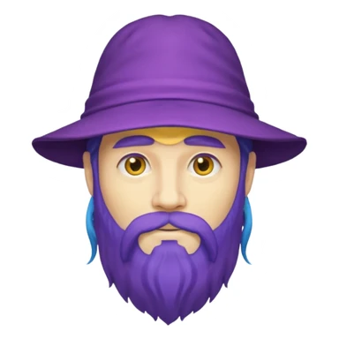 purple bearded, blue very long haired man with yellow hat sticker
