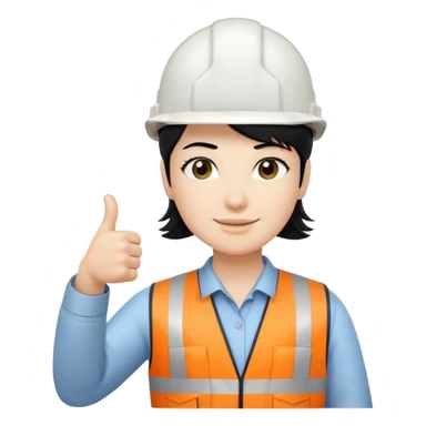 Cara de persona pelo negrocon casco blanco inginierl civil con pulgar arriba sticker