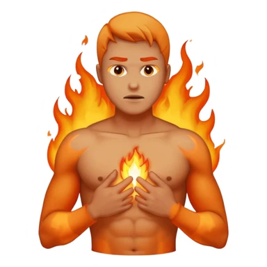 person feeling chest burning, pained expression, chest area glowing sticker
