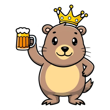 beaver with a crown on head holding a glass of beer sticker