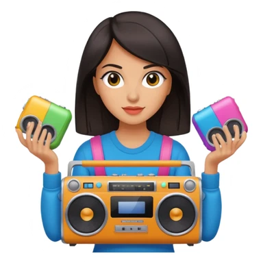 dar hair woman holding colorful boombox sticker