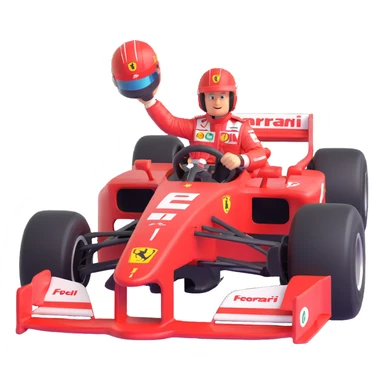 Michael Schumacher driving a Ferrari F1 car from 2004, dynamic racing pose, iconic red livery, helmet visible, Formula 1 theme, detailed, energetic, emoji style sticker