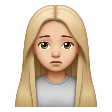 Girl showing sadness, light skin tone, long straight hair sticker
