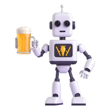 robot graphic designer cheering with a beer sticker