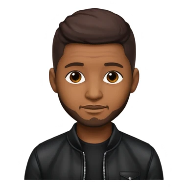Usher with dark brown hair, vinyl black outfit sticker