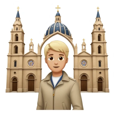 Pasear por madrid de los austrias hombre rubio con catedral de fondo sticker