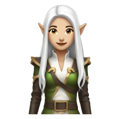 Asian feminine full body slim long white hair elf leather costume sticker