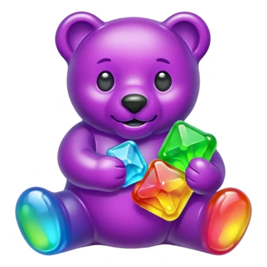 Rainbow Gummybear holding a purple rupee sticker