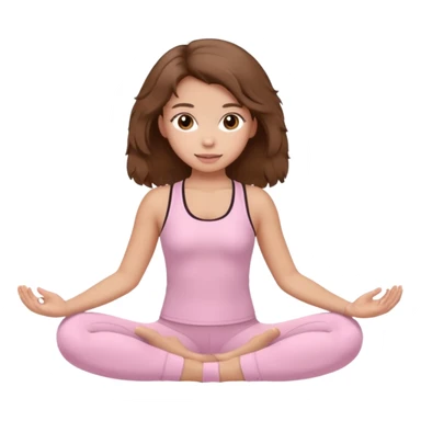 brown hair girl wearing light pink pilates clothes, fluffy medium hair and brown eyes sticker