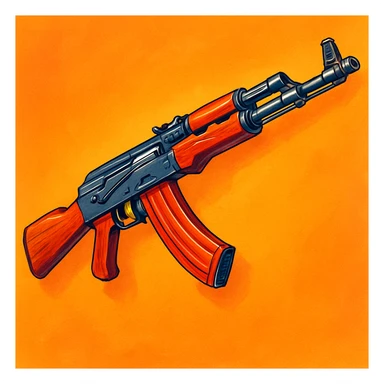 Сгенерируй мне АК 47 в чуть рисованном стиле, ярко объемно и красочно! на однородном фоне sticker