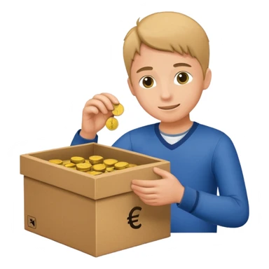 A box of money 💶  A euro icon €  Students putting coins into the box sticker