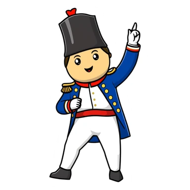 Napoleon Bonaparte in his iconic military uniform and bicorne hat dancing the Macarena dance sticker