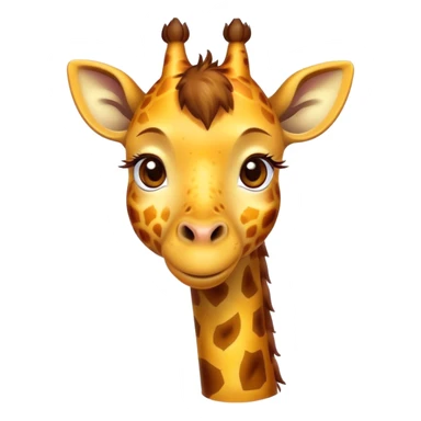 Cinematic Cute Giraffe Portrait Emoji, Head tilted playfully and inquisitively, featuring a glossy, patterned Fur of warm yellows and browns with delicate white spots, round, sparkling eyes filled with curious wonder, Simplified yet irresistibly adorable features, highly detailed, glowing with a warm, friendly glow, high shine, affectionate and gentle, stylized with a touch of savannah whimsy, bright and endearing, soft glowing outline, capturing the essence of a mischievous yet loving giraffe, so playful it feels like it could gallop out of the screen and into your arms! sticker