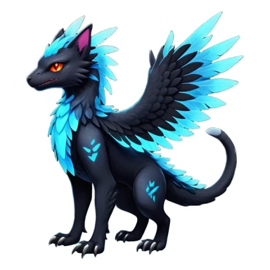 Black Dark Exotic Beaked Feathery Nocturnal Neon-glowing Abyssal Nightly Abyss-Cat-Gryphon-Salandit-Nargacuga-Silvally-Fakémon Creature (full body) sticker