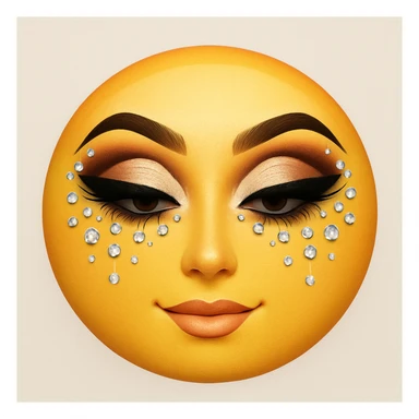 yellow face emoji with dramatic cut crease and gems sticker