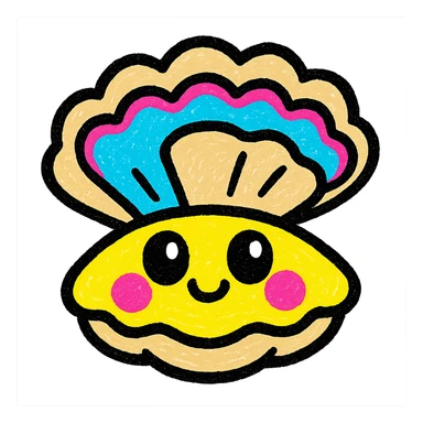 cute oyster, cream color, pink cheeks, doe eyes, greige shell, pop colors style sticker