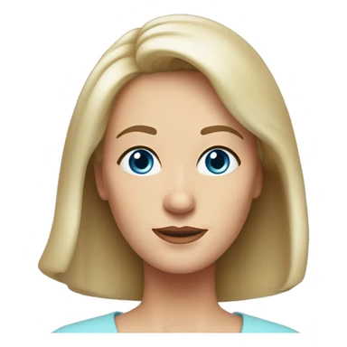 widow with blonde, medium length hair with wispy bangs all across forehead and sides swept back from face, blue eyes,  60 years old, 180 pounds sticker