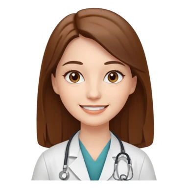 smiling doctor woman, brown eyes, white skin, long brown straight  sticker