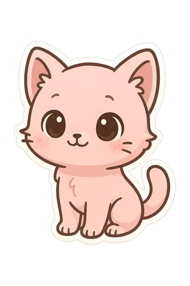 chibi cat, pink, standing, same style as reference, big eyes, cute, sticker style sticker