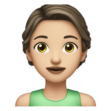 Female with long dark brown hair with fair skin and light green eyes and slim face with full pink lips and a few moles on the face near the lips  sticker