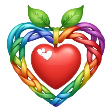 heart with vines, rainbow bow with heart pattern on the bow, apple emoji style sticker