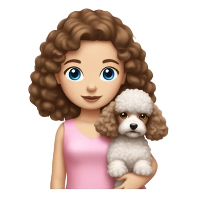 Brown hair blue eyes girl with poodle puppy with pink dress sticker
