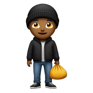 A man with a black beanie and a money bag behind his back sticker