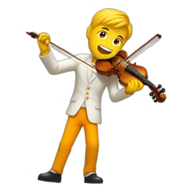 yellow-boy-with-white-jacket-and-orange-trausers-standing-in-a-yellow-sea-while-playing-violin-with-paintbrush sticker