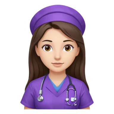 pretty brunette nurse with long hair in purple scrubs sticker