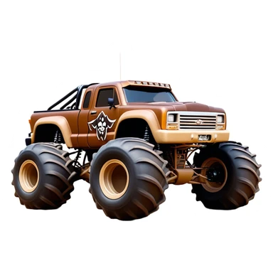 Monster Mutt - Monster Jam (Model Year: 2021) (Iconic colour: Brown with dog features) - A unique monster truck with playful, dog-inspired design cues. The vehicle is painted in warm brown tones and features subtle dog motifs (such as a stylized snout or ear shapes). It should blend the rugged power of a monster truck with quirky, endearing canine features. sticker