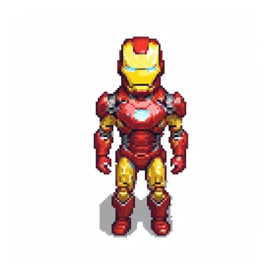 Ironman's face with his suit on, straight-on view, pixelated in the style of old Nokia retro pixel art, third-person perspective sticker
