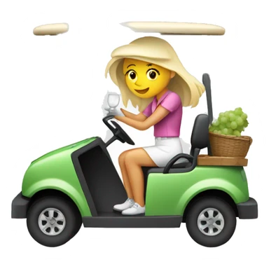 Girl driving golf cart with a wine sticker