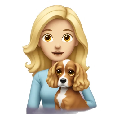 Blonde woman holding a cavalier sticker