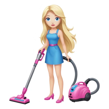 Cinematic realistic blonde with long hair, blue eyes and pink lips vacuums sticker