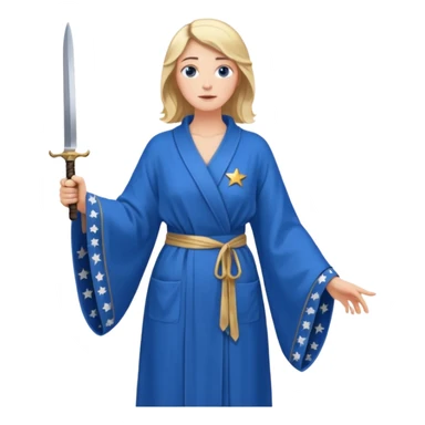 An upright Europe (a tall woman), wearing a blue, flowing robe with stars on the hem, and behind her stands Chancellor Merz, holding a knife toward her back 
you forgot chanccellor merz behind her sticker