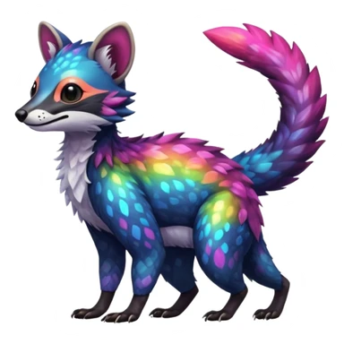 Colorful Fruity Iridescent Warm-colored Tropical Exotic Vernid-Sergal-Trico-Civet-fusion-hybrid-animal-creature, full body sticker