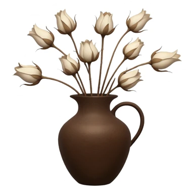 White Dried flowers and pods in a brown vase sticker