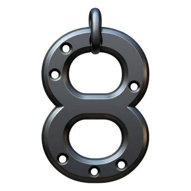 Emoji, gothic chain link shaped as number 8, forged from matte black steel, thick industrial form, subtle metal texture, no glow, no neon, flat emoji design, centered, transparent background sticker