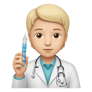 emoji comprando con traje de doctora con una jeringa en la mano sticker