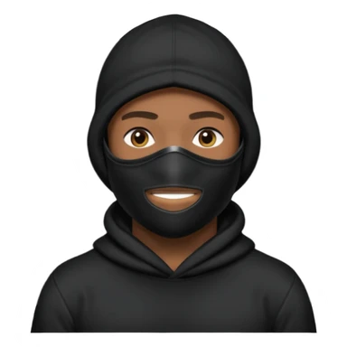 Crie um homem de blusa preta e capuz preto, balaclava preta, boné preto sticker