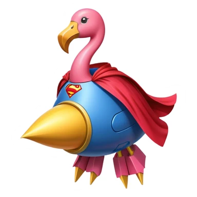 Flamingo with Supermancape sitting on a rocket sticker