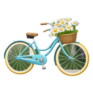  bicycle with front basket has bouquet of daisies  sticker