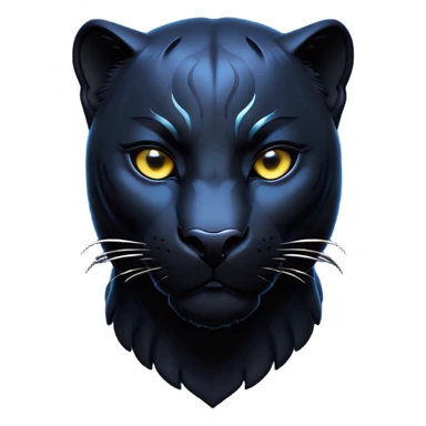 Cinematic Noble black Panther Portrait Emoji, Poised and regal, with a sleek, muscular build draped in glossy, midnight-black fur and piercing, luminescent eyes, Simplified yet sharp and sophisticated features, highly detailed, glowing with a soft, mysterious glow, high shine, intelligent and enigmatic, stylized with an air of stealthy authority, focused and commanding, soft glowing outline, capturing the essence of a watchful and confident jungle guardian that appears ready to prowl out of the screen with effortless authority! sticker
