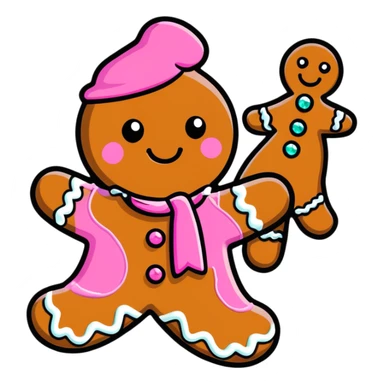 3D rendering Gingerbread man, pink icing, realistic 3d diamonds and pearls with iridescent hue sticker