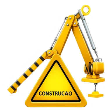 construction sign with 'em construção' text, blinking lights, sense of movement, interactive look sticker