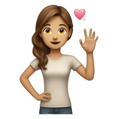 brown haired girl putting up hand heart sticker