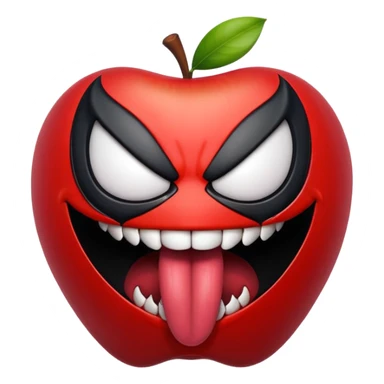 Venom symbiote apple style emoji, tongue sticking out, intense and energetic expression sticker