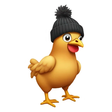 Chicken wearing underwear with a beanie sticker